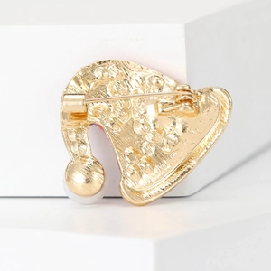 Creative enamel Christmas hat brooch in gold metal with safety pin back and pearl detail