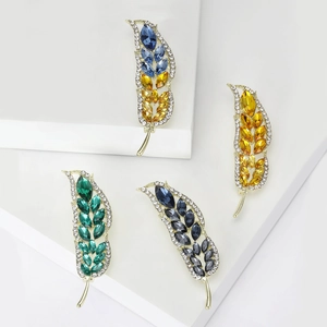Spilla in Lega con Spiga di Grano e Strass Vintage Elegante Spilla a Foglia per Tailleur Cappotto Banchetto Gioielli Donna