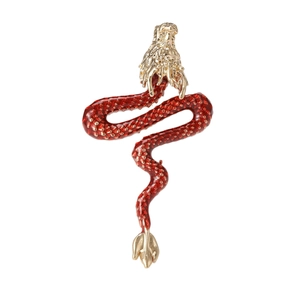 Exquisite red enamel dragon brooch with golden scales and intricate Chinese zodiac design