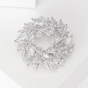 Broche couronne de blé en zircone élégante en argent pour décoration de costume