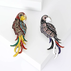 Broche Perroquet Oiseau en Alliage Strass Émail Coloré pour Femmes Épingle de Revers Forme Animale pour Costume Manteau Bijoux