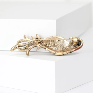 Broche perroquet créative en or avec strass et émail rouge pour accessoires de costume