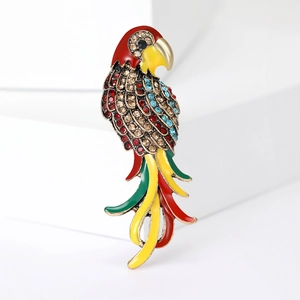 Broche perroquet exquise avec strass colorés et émail pour accessoires de manteau