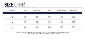 Detailed size chart for flare yoga jumpsuit showing bust and waist measurements in CM