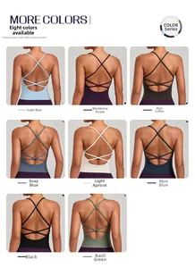 Détail montrant les huit couleurs disponibles du débardeur de yoga à fines brides