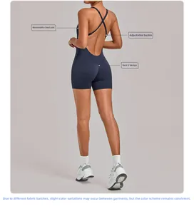 Detail of cross back yoga bodysuit with adjustable buckle and removable padding