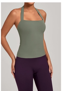 Vue détaillée du haut de yoga licou extensible et du legging de fitness à taille haute