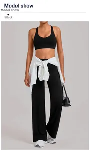 Zwarte yoga-set voor dames met racerback-top en wijde broek met een hoge taille