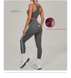 Detail view of yoga set with removable chest pads and scrunch butt lifting leggings