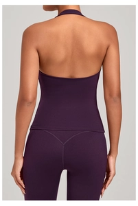 Ensemble haut de yoga dos nu et leggings violet foncé pour le fitness