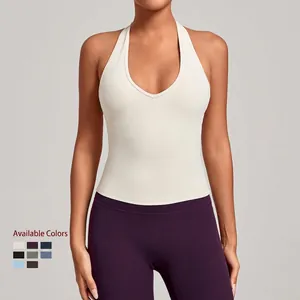 Débardeur de sport femme col en V blanc crème avec huit options de couleurs disponibles
