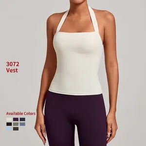 Débardeur de Yoga Dos Nu pour Femmes Slim Fit Col Carré Gilet de Sport Avec Coussinets Amovibles Couleur Unie Respirant Haut de Fitness