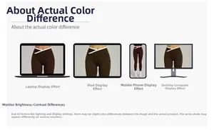Pantalon de yoga marron foncé à taille croisée, poches et liseré blanc sur multi-écrans