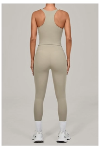 Detailed back view of high-waisted seamless yoga leggings and matching sports bra set