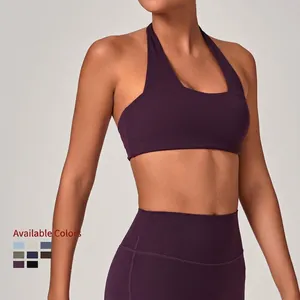 Set reggiseno yoga a incrocio e leggings prugna con nove opzioni di colore disponibili