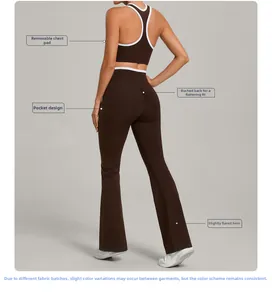 Detail view of high-waist flared yoga leggings with butt-lifting ruched seam design
