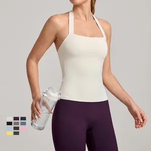 Débardeur de yoga blanc dos nu et legging taille haute violet avec couleurs au choix