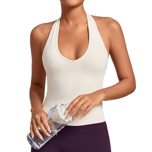 Débardeur de yoga dos nu pour femme avec col en V blanc crème en tissu à séchage rapide