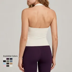 Débardeur de yoga dos nu pour femme en blanc cassé avec huit options de couleurs