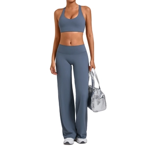 Dames yoga set met racerback sportbeha en wijde broek in stijlvol grijsblauw