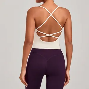 Débardeur de Yoga pour Femmes avec Bretelles Croisées Soutien-Gorge de Sport Rembourré Gilet de Fitness Haut de Running Respirant