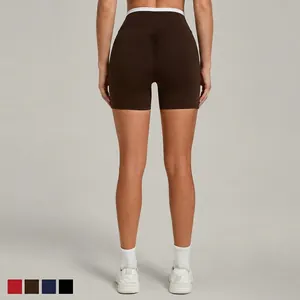 Hoch taillierte Yoga-Shorts für Damen mit kontrastierendem Bund zum Laufen und Fitness