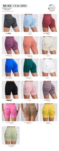 Detailed grid view showcasing sixteen color variants of high-waist yoga cargo shorts