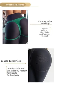 Détails du short de fitness taille haute avec mesh et bordures vertes contrastées