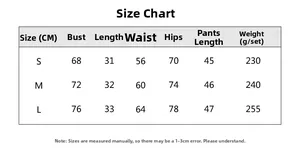 Size chart for women's yoga set showing bust waist and length measurements in cm