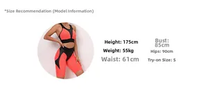 Size chart showing model parameters 175cm 55kg wearing small yoga fitness set