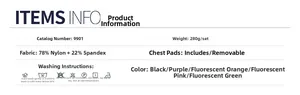 Detailed fabric specs for 9901 yoga set: 78% nylon 22% spandex with removable pads
