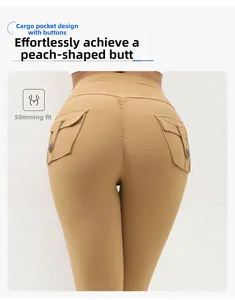 Detail der High Waist Yoga Leggings mit Cargotasche und gerafftem Push-up Design am Gesäß