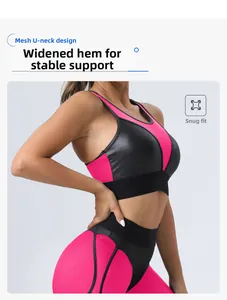 Close-up of mesh panels and U-neck design on high-stretch yoga set with wide hem support