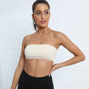 Minimalist cream white strapless tube top sports bra with smooth seamless texture