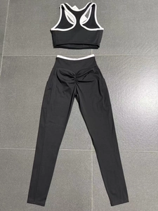 Detail der schwarzen High-Waist-Leggings mit Seitentaschen und Scrunch-Po-Design