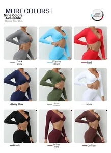 Collage de crop tops de yoga à manches longues et leggings en neuf coloris variés