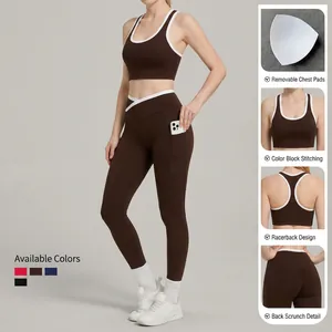 Zweiteiliges Yoga-Set für Damen mit Racerback-Top und High-Waist-Leggings mit Tasche