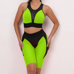 Women Patchwork Sportswear Top And Bottom Nylon Spandex Breathable Mesh Yoga Fitness Training Slim Fit Quick Drying Sportswear