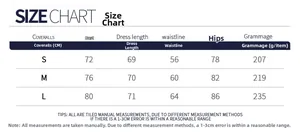 Size chart for seamless peach butt yoga jumpsuit with body measurements for S, M, L