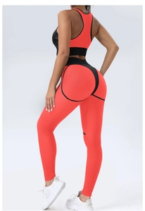 Detailed macro view of orange honeycomb texture and lifting seams on yoga leggings