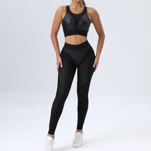 Women Sexy Mesh Splicing Yoga Set Sport Bra High Waist Butt Lifting Leggings Gym Fitness Top And Bottom Activewear