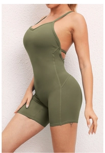 Body da yoga intero verde oliva con design senza schiena e spalline sottili per fitness