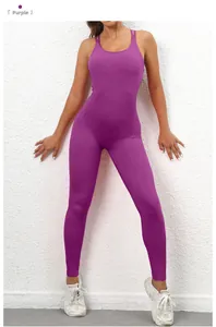Detail view of purple ruched back yoga bodysuit with seamless high-elastic knit fabric