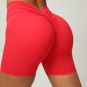 Short de Yoga pour Femmes à Taille Haute avec Fronces Lift Fessier Dos en V Contrôle du Ventre Fitness Gym Workout Sport