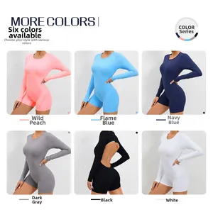 Detail view of backless long sleeve yoga romper available in six stylish colors