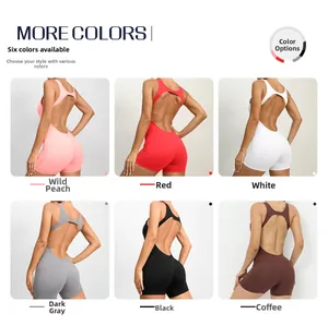 One-piece backless yoga bodysuit available in six colors with a cross-back design