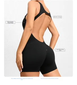 Detail of black open back bodysuit with scrunch butt lifting design and removable pads
