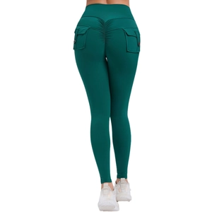 Hoch taillierte Push-Up Leggings in Dunkelgrün mit praktischen Seitentaschen für Damen