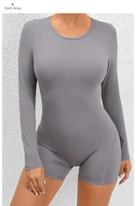 Detail view of dark grey long sleeve yoga bodysuit with reinforced side stitching