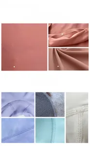 Macro details of moisture-wicking yoga bra fabric with seamless mesh and flatlock stitching